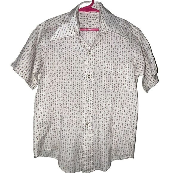 Girl’s Vintage Shirt Sz 12 Little Flowers Pointed Collar Button Down SS Spring - Picture 1 of 9